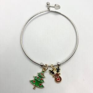 Rudolph the Red-Nosed Reindeer and Christmas Tree Bangle Charm Bracelet